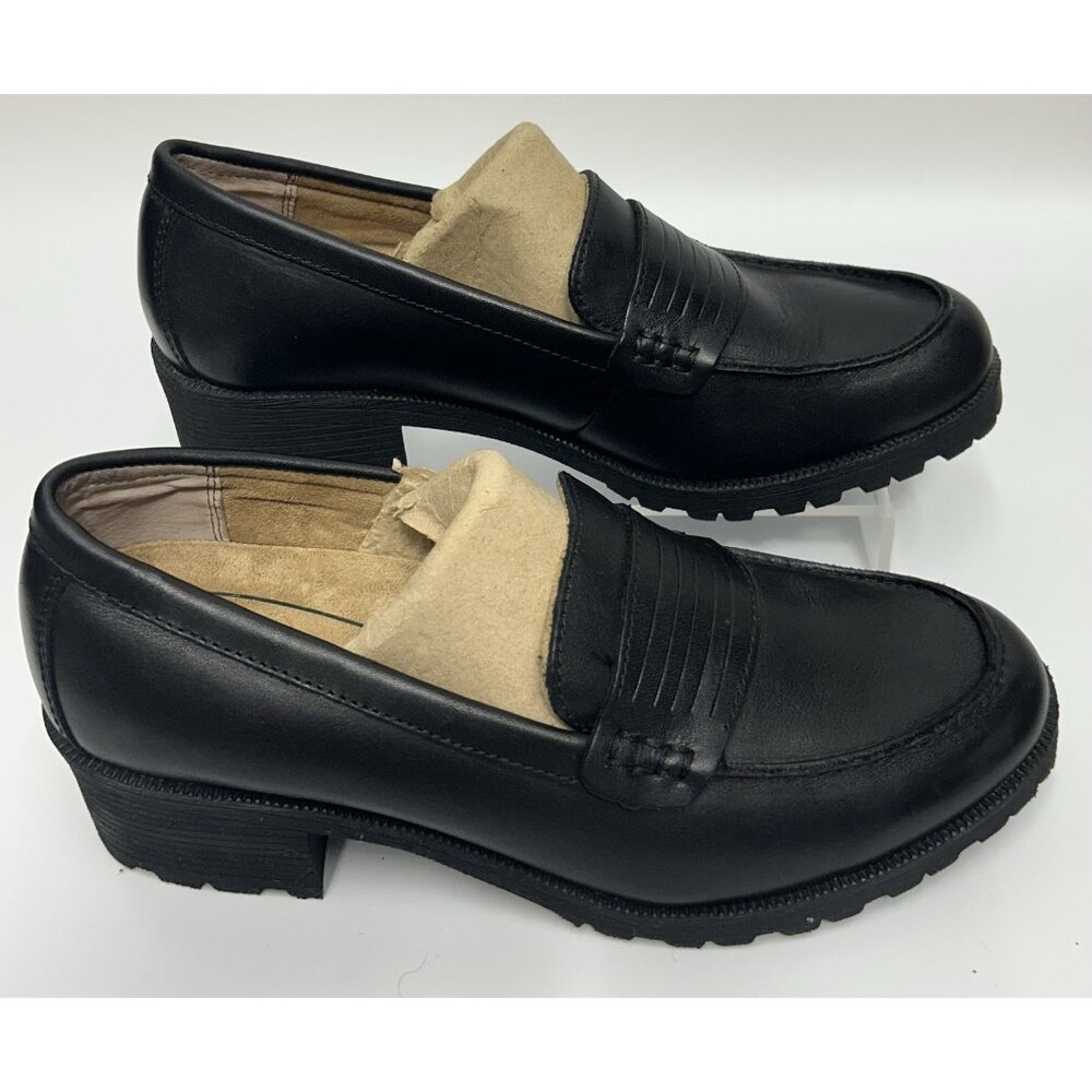 NEW Eastland Newbury Black Leather Penny Loafers Women's 10M Y2K Chunky Lug SZ10 - Picture 3 of 9